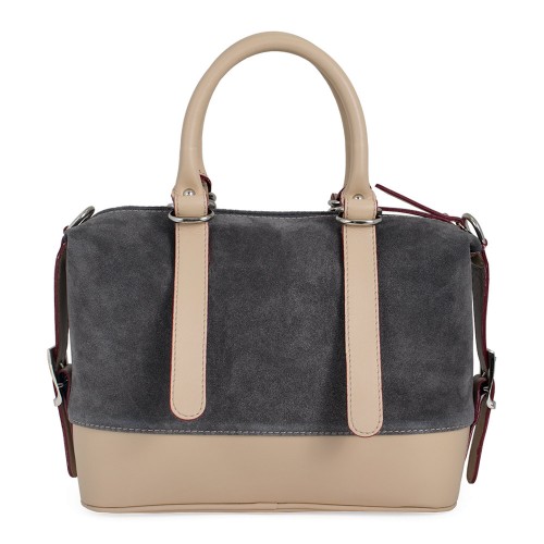 Geanta piele crem/ gri inchis GF667