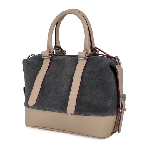 Geanta piele crem/ gri inchis GF667