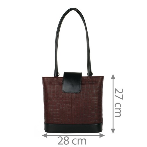 Geanta piele negru/marsala cu imprimeu GF686