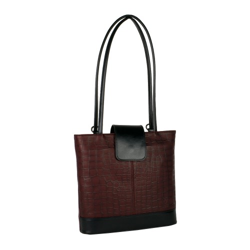 Geanta piele negru/marsala cu imprimeu GF686