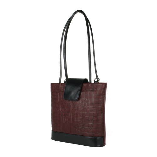 Geanta piele negru/marsala cu imprimeu GF686