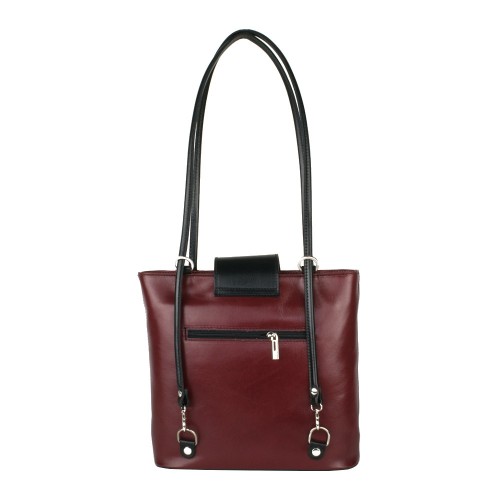 Geanta piele negru/marsala cu imprimeu GF686