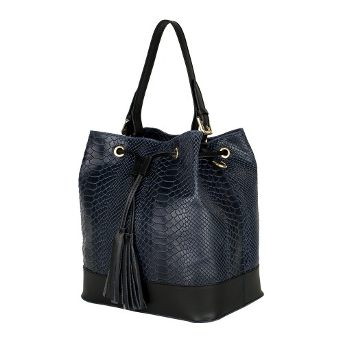Geanta piele bleumarin/ negru cu imprimeu GF693