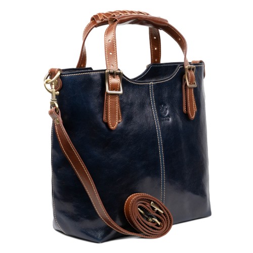 Geanta piele bleumarin cu maro GF708