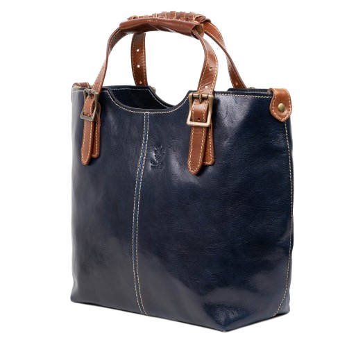 Geanta piele bleumarin cu maro GF708