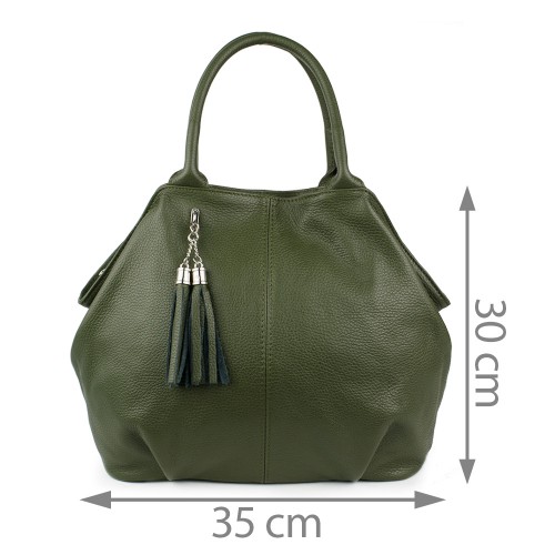 Geanta piele verde inchis cu ciucuri GF721