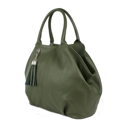 Geanta piele verde inchis cu ciucuri GF721