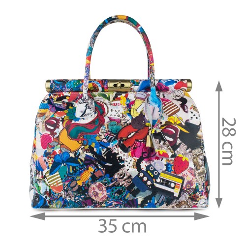 Geanta piele multicolora cu imprimeu GF766