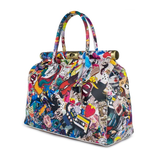 Geanta piele multicolora cu imprimeu GF766
