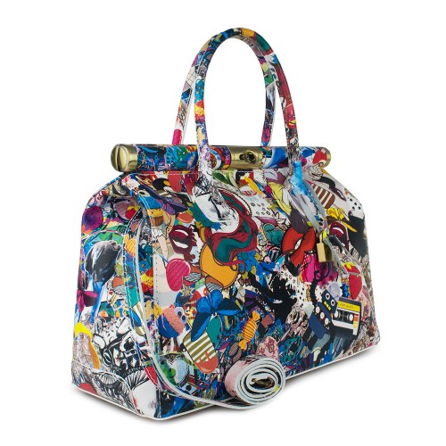 Geanta piele multicolora cu imprimeu GF766