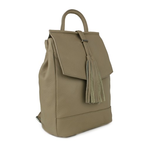 Rucsac piele taupe cu ciucuri GF778
