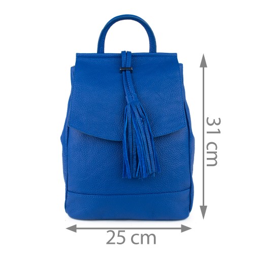Rucsac piele albastru cu ciucuri GF780