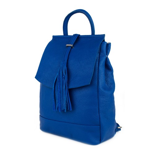 Rucsac piele albastru cu ciucuri GF780