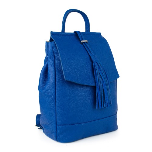Rucsac piele albastru cu ciucuri GF780