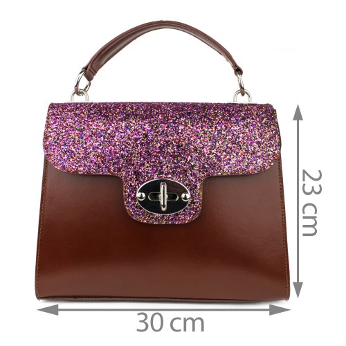 Geanta piele maro cu glitter GF795