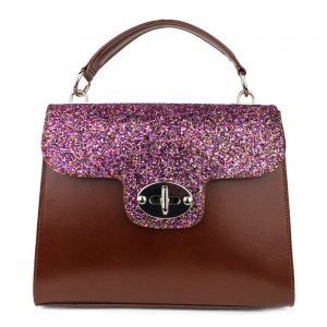 Geanta piele maro cu glitter GF795