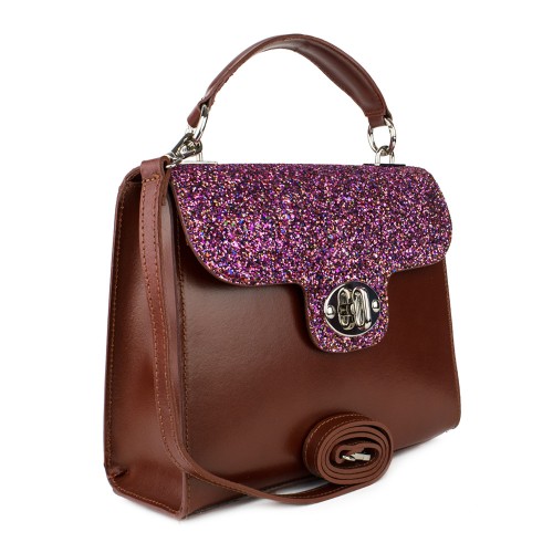Geanta piele maro cu glitter GF795