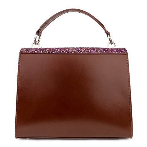 Geanta piele maro cu glitter GF795