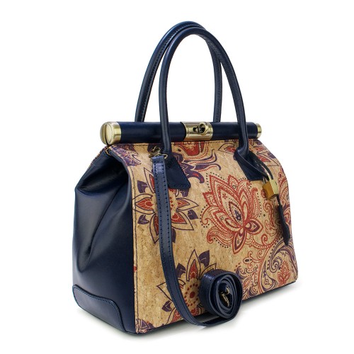 Geanta piele bleumarin/ imprimeu paisley GF836