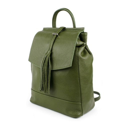 Rucsac piele verde kaki cu ciucuri GF862