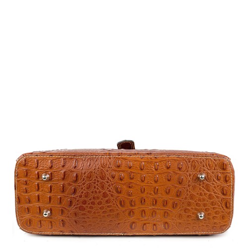 Geanta piele maro deschis cu imprimeu GF870