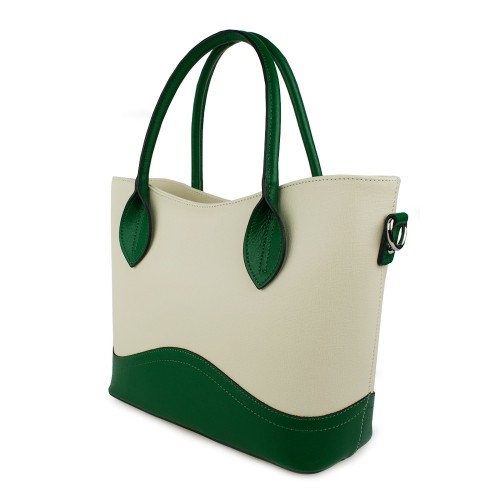Geanta piele alb-unt cu verde GF877