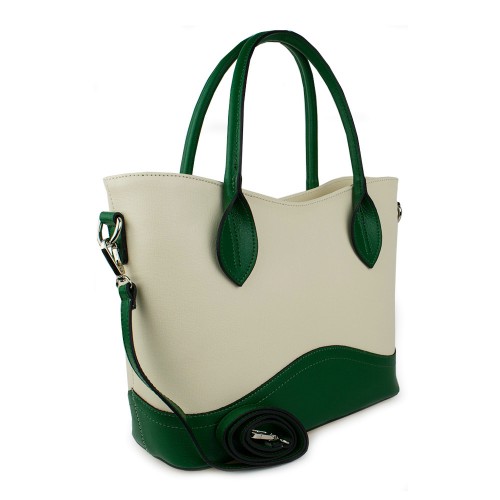 Geanta piele alb-unt cu verde GF877