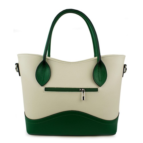 Geanta piele alb-unt cu verde GF877