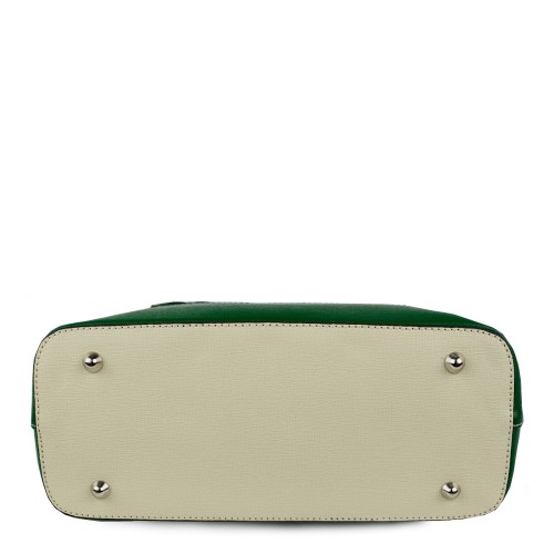 Geanta piele alb-unt cu verde GF877