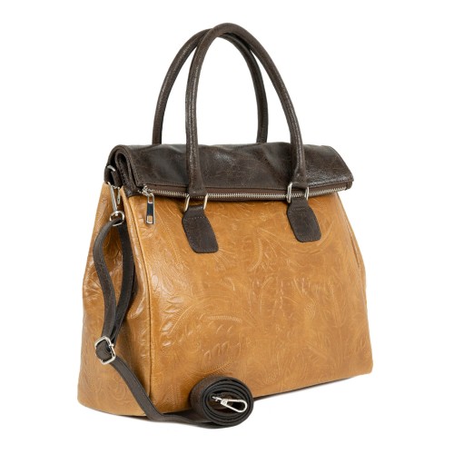 Geanta piele cognac imprimeu GF947