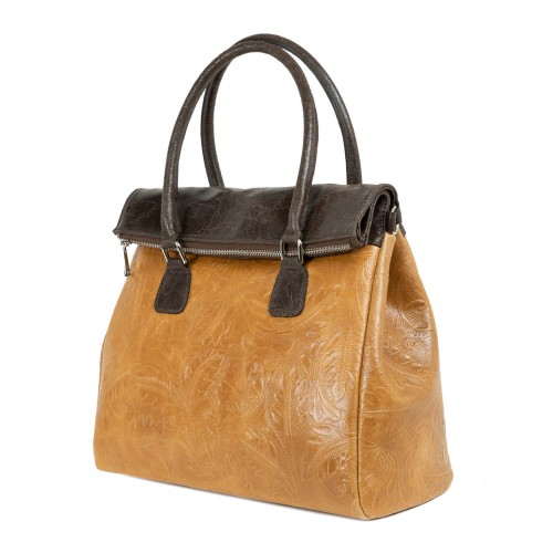 Geanta piele cognac imprimeu GF947