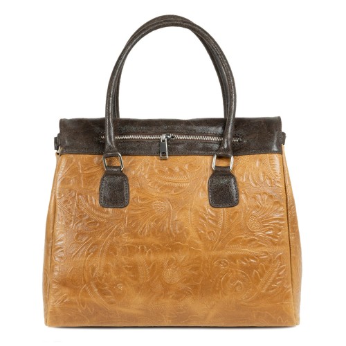 Geanta piele cognac imprimeu GF947