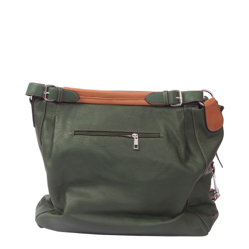 Geanta piele ecologica verde/caramiziu Model GFE027