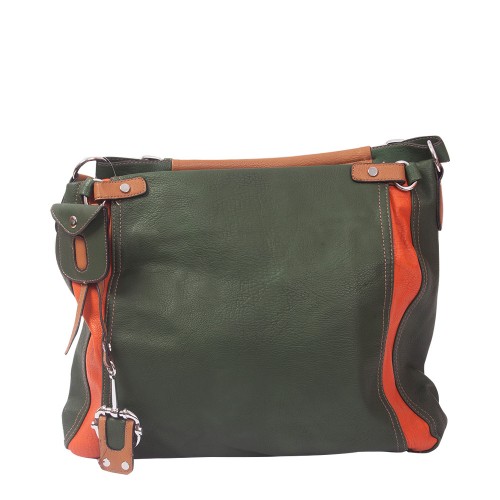 Geanta piele ecologica verde/caramiziu Model GFE027