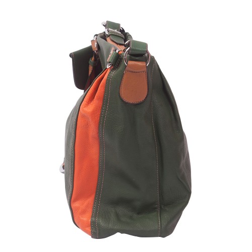 Geanta piele ecologica verde/caramiziu Model GFE027