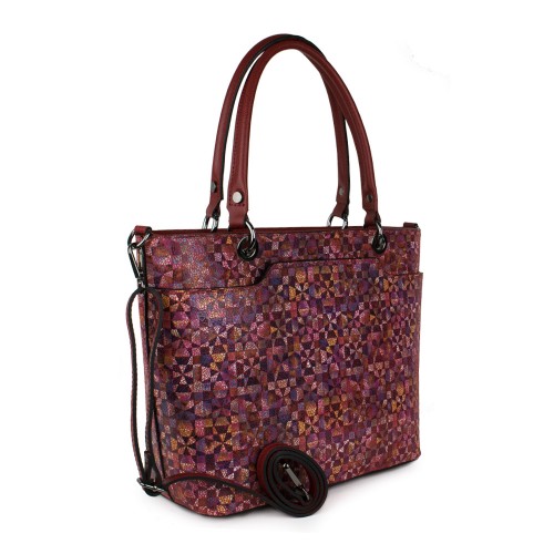 Geanta piele marsala/multicolor GF1002