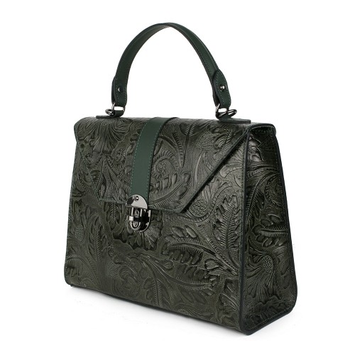 Geanta piele verde imprimeu GF1012