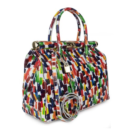Geanta piele naturala imprimeu multicolor GF1046