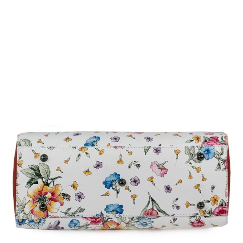 Geanta piele imprimeu floral alb/rosu GF1111