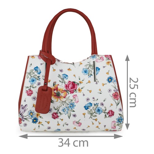 Geanta piele imprimeu floral alb/rosu GF1111