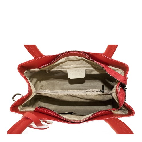 Geanta piele imprimeu floral alb/rosu GF1111