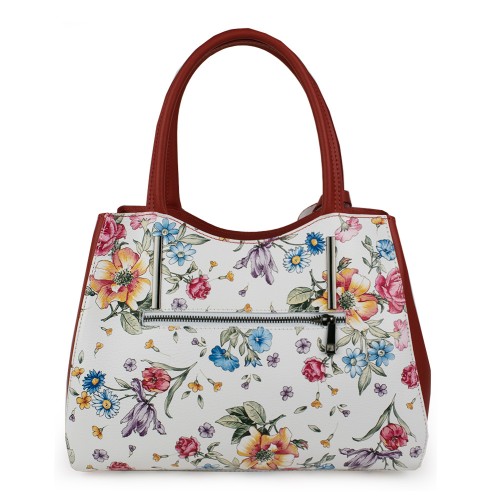 Geanta piele imprimeu floral alb/rosu GF1111