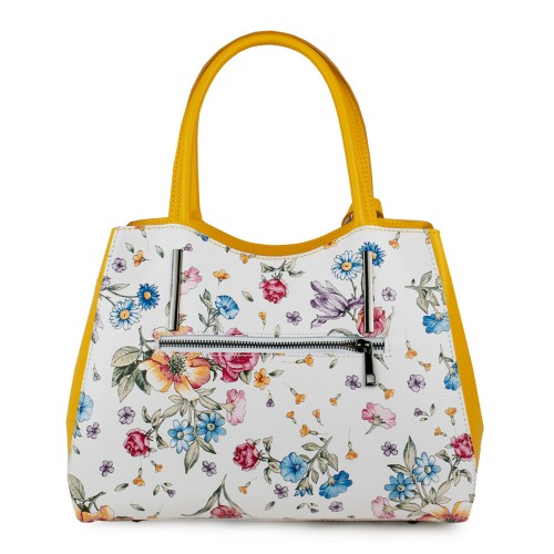 Geanta piele imprimeu floral alb/galben GF1139
