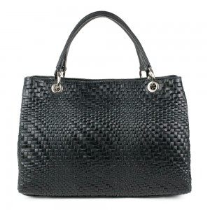 Geanta piele neagra impletita GF1148