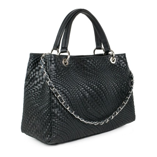 Geanta piele neagra impletita GF1148