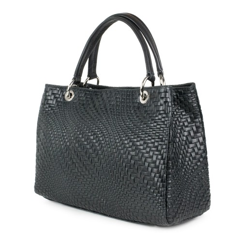 Geanta piele neagra impletita GF1148