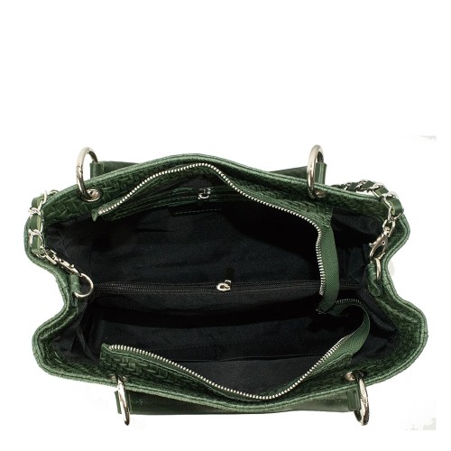 Geanta piele verde inchis impletita GF1152