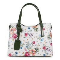 Geanta piele imprimeu floral alb/kaki GF1168