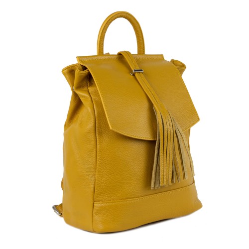 Rucsac piele galben mustar cu ciucuri GF1177