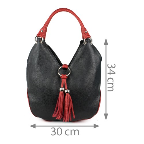 Geanta piele neagra cu ciucuri GF1197